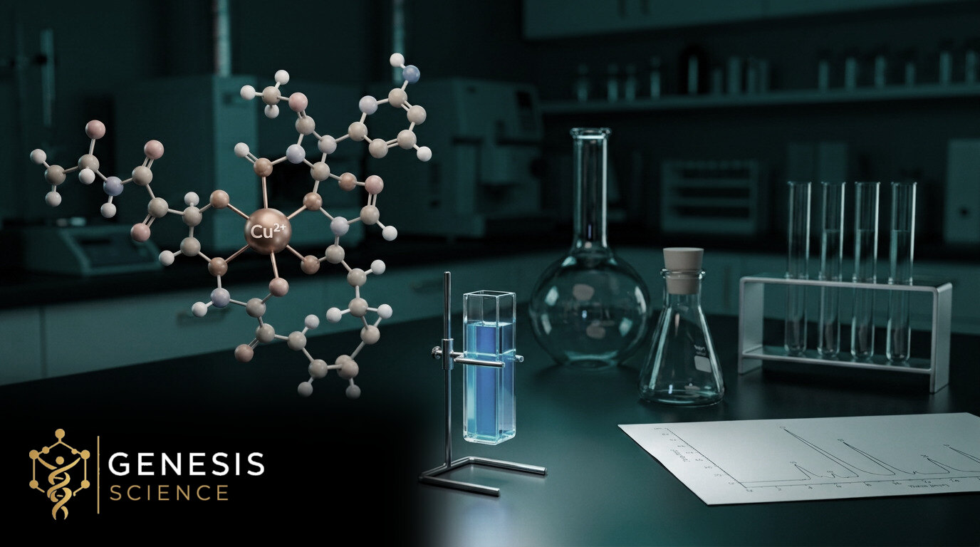 Illustrative laboratory scene for What Is GHK-Cu? Exploring Copper Peptides and the Science Behind Them with the Genesis Science logo